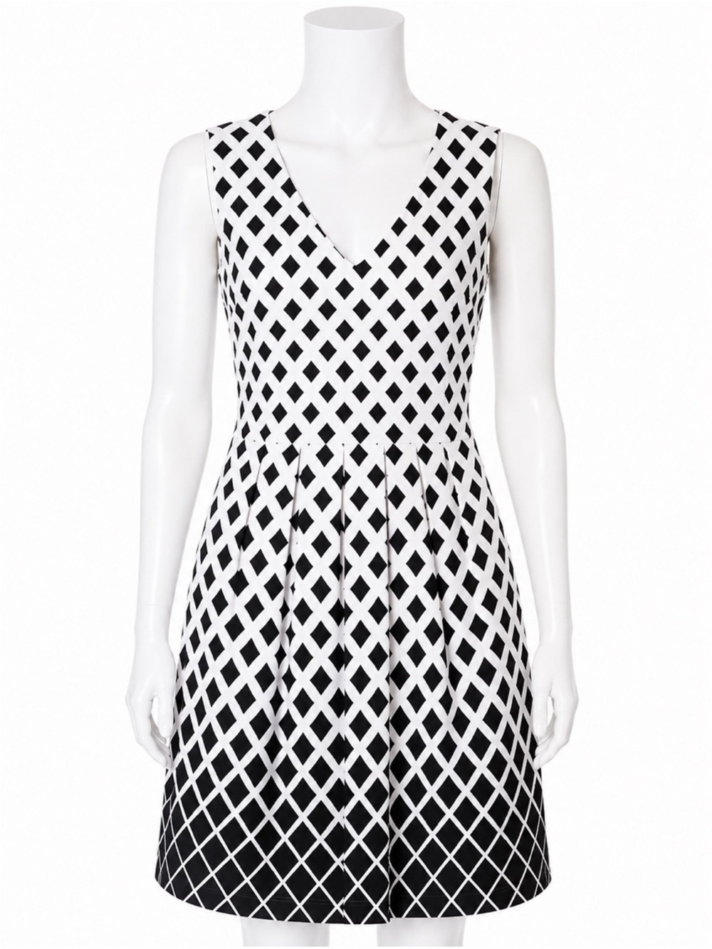 V-Neck Black & White Lattice Midi Dress